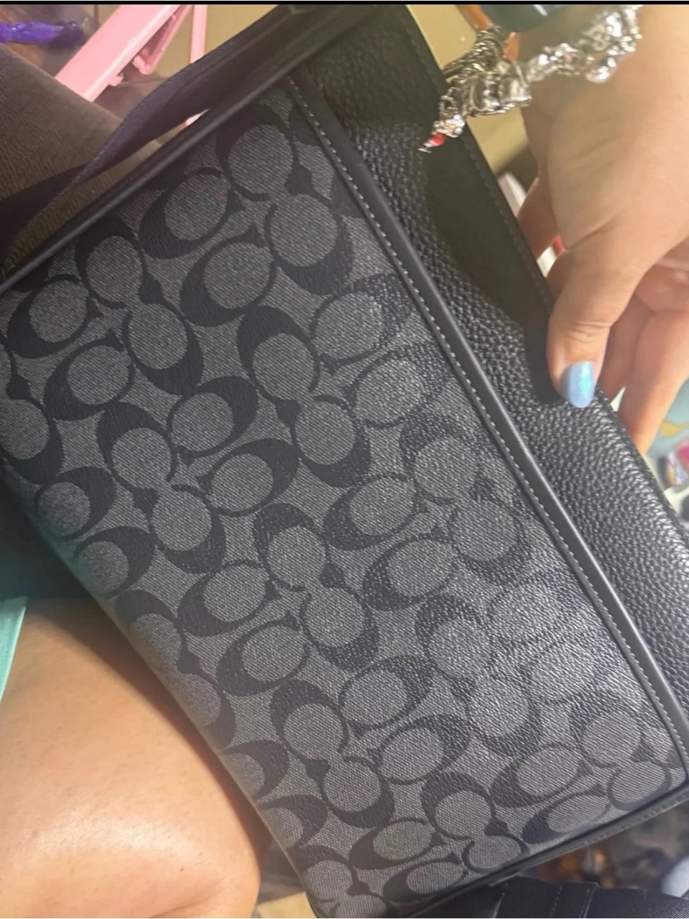 Coach Signature Canvas Clutch in Black and Gray